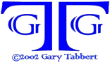 A blue and black logo for gary tabor