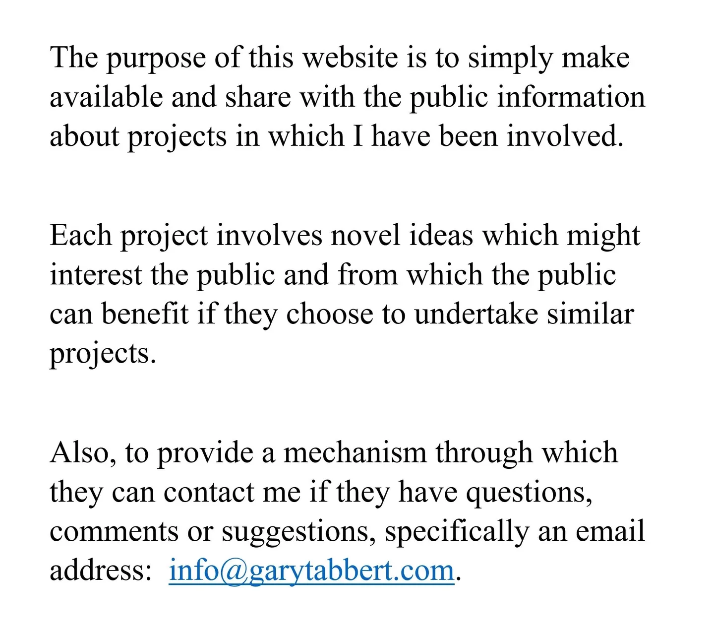 A page of information about projects.