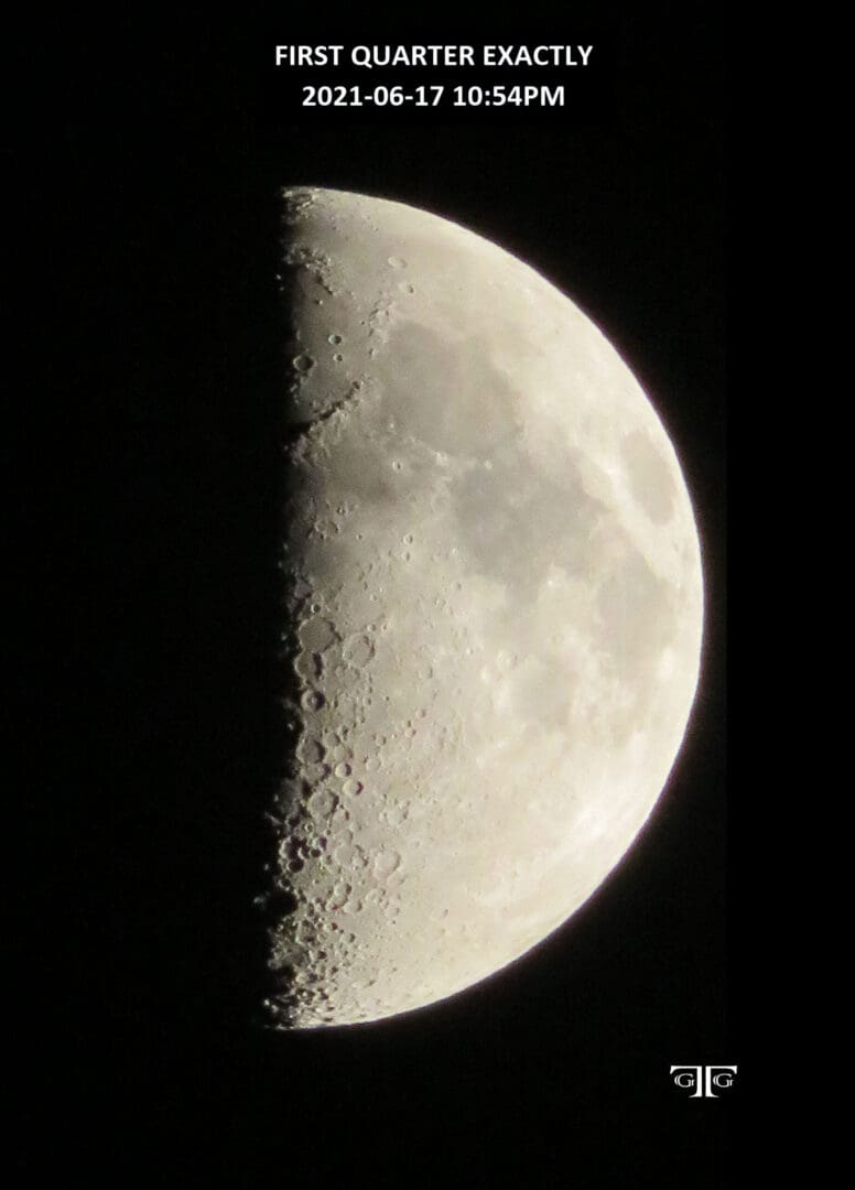 First quarter moon close-up showing craters
