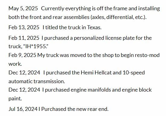 A text page with the description of the truck.