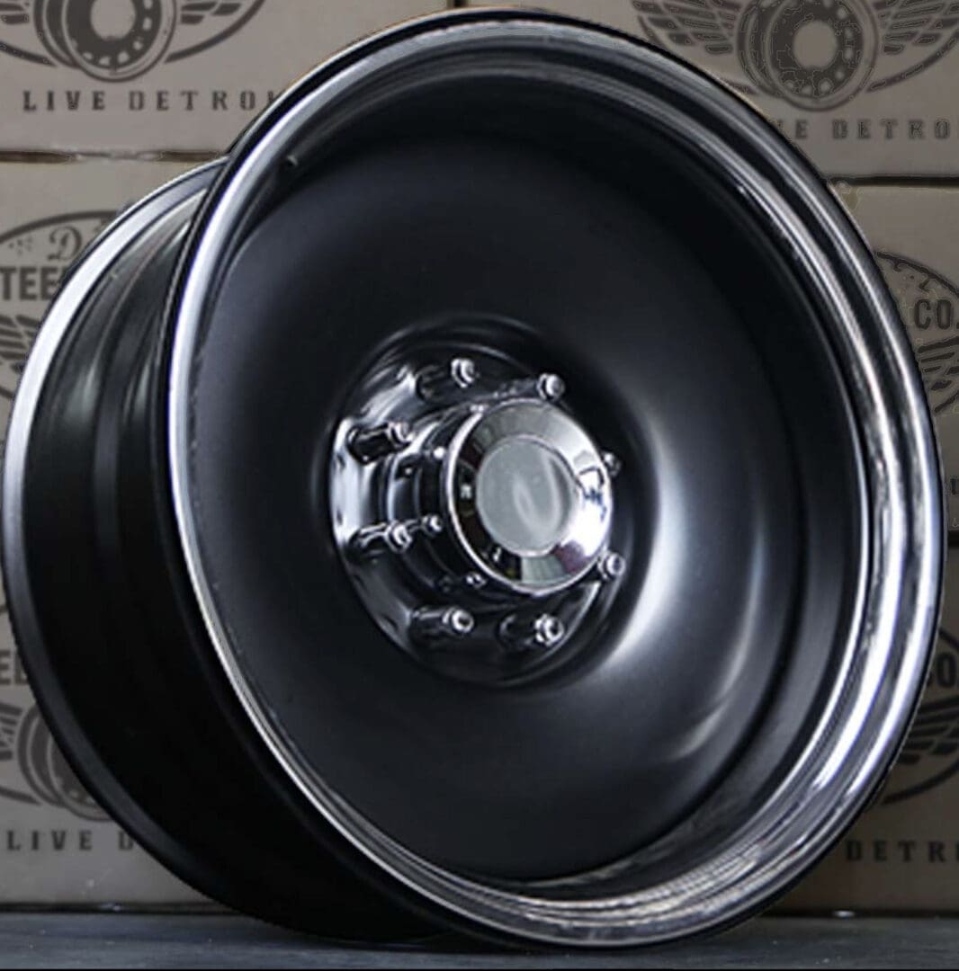 Deep-dish black wheel with chrome center